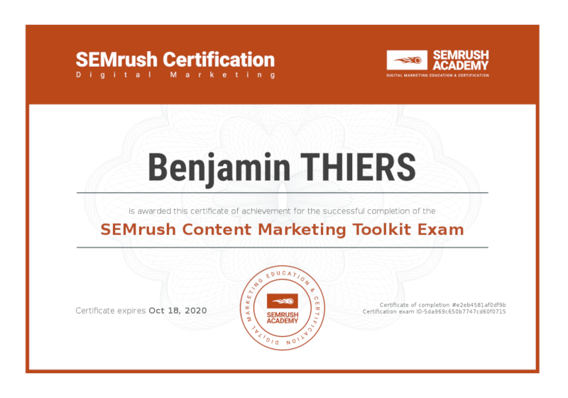 Certificat SEMrush